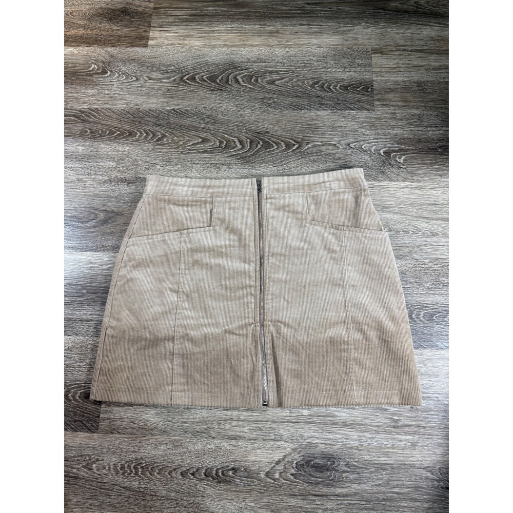 Altar'd State Tan Corduroy Zip‎ Front Mini Skirt Womens Large Beige
